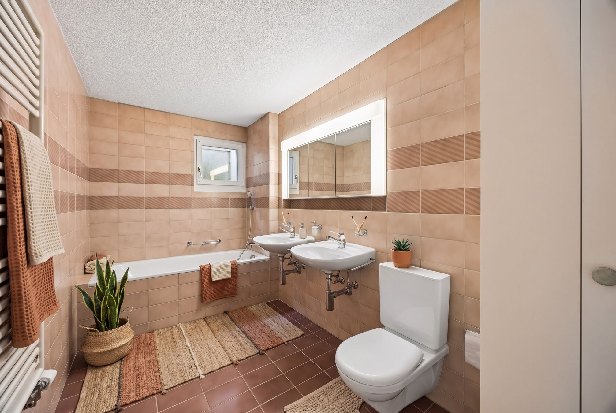 Bad mit Doppelwaschbecken, Badewanne und Spiegelschrank
